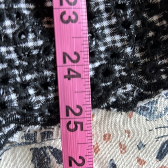 Small Gingham Black and White Peplum Top with Embroidery - Picture 7 of 8